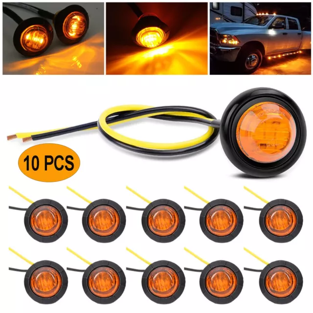 Round LED Side Clearance Marker Lights 12V Truck Amber Caravan Trailer Indicator