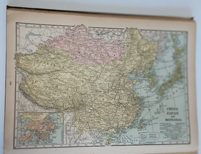 1925 Map of Asia China Japan Mongolia Turkey Geographical Publishing Chicago USA