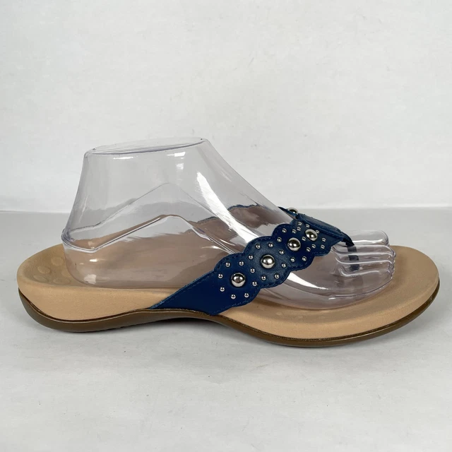 Vionic Starley Womens Size 10 Navy Blue Studded Leather Slip On Thong Sandals