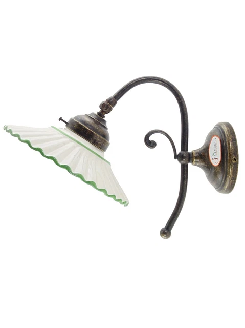 Applique ottone brunito,lampada illuminazione parete piatto ceramica verde ar30