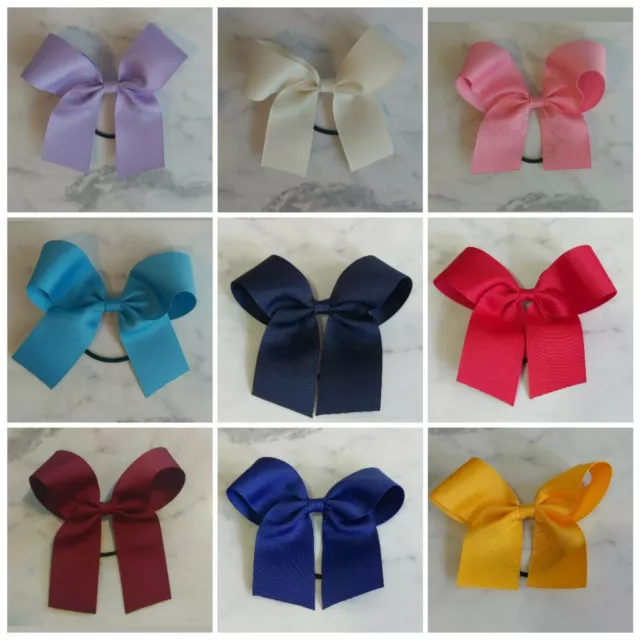 Handmade school hair tie girls ponytail ribbon 5" bows school hair accessories