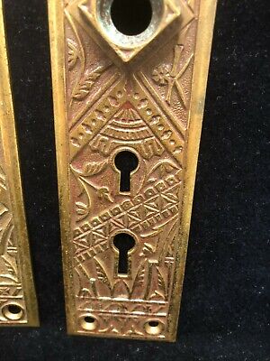 Antique Door Double Key Backplate Solid Cast Brass Eastlake Design Ca 1885 2