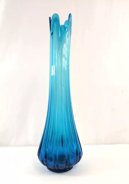 LE Smith Swung Vase 22" Blue Glass Butt Bulb Base Vtg MCM Midcentury