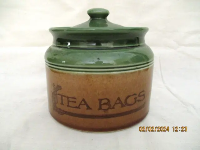 Vintage Bendigo Pottery Tea Bags Canister - Brown/Green - Gc