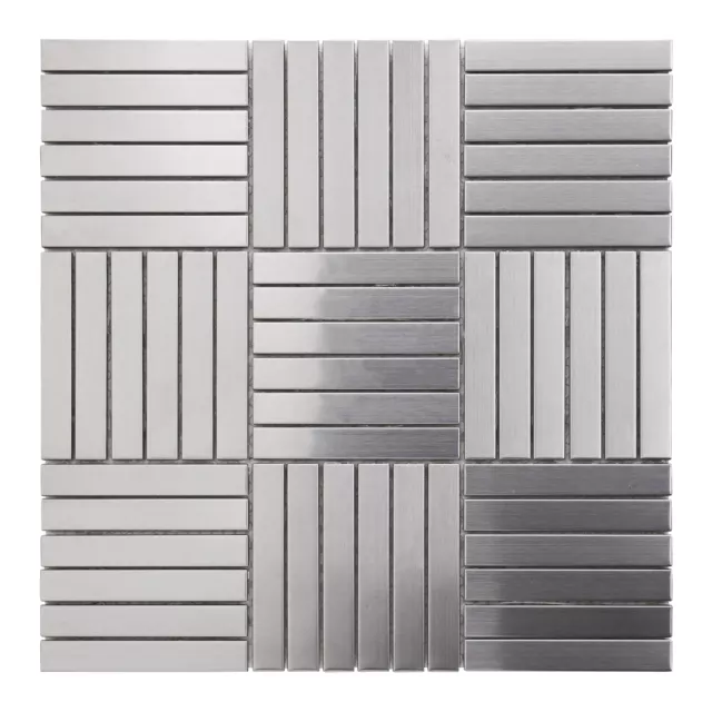 Brushed Nickel Stainless Steel Metallic Parquet Mosaic Tile Kitchen Backsplash