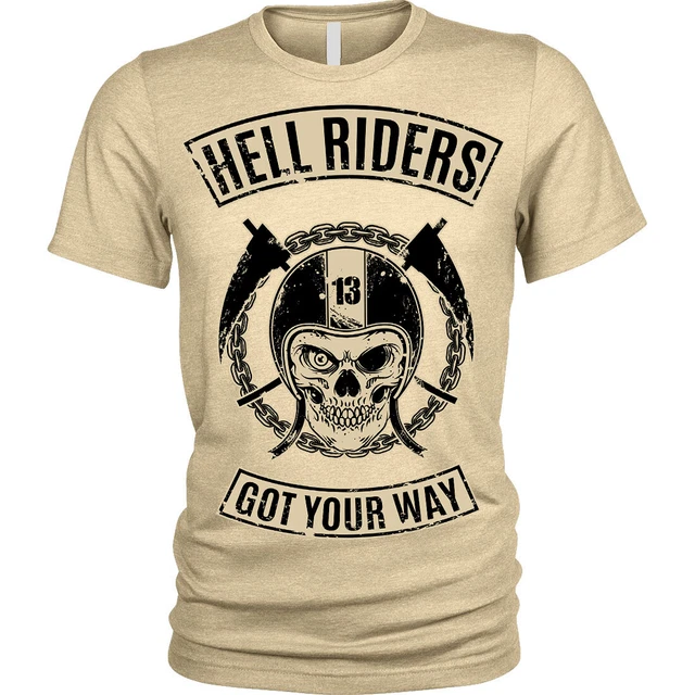 Hell Riders Skull Biker Motorcycle Motorbike rider T-Shirt Mens Tee