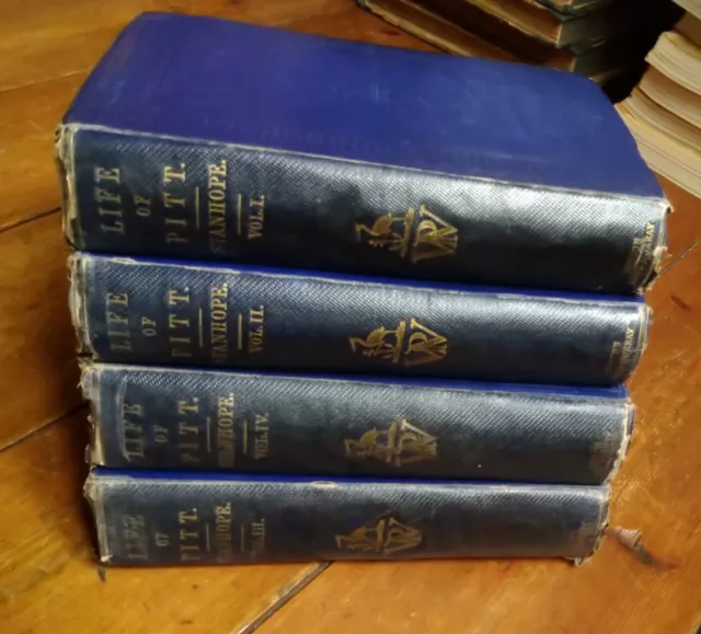 4 vols Life of Rt Hon William Pitt by Earl Stanhope 1861-2 Dashwood bookplates