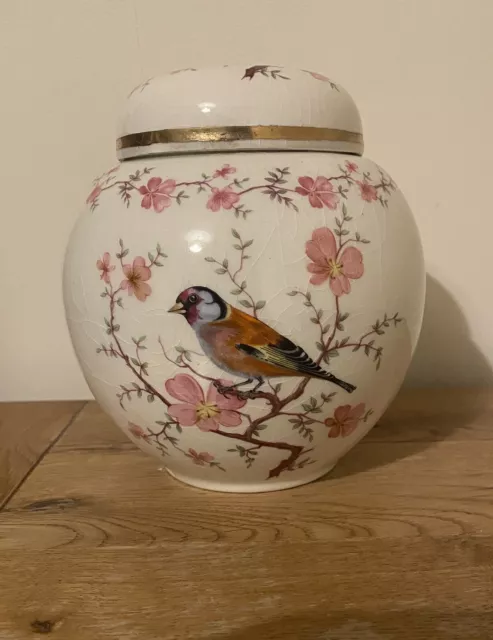 Vintage Arthur Wood Ginger Jar Audubon bird on branch bone china Floral