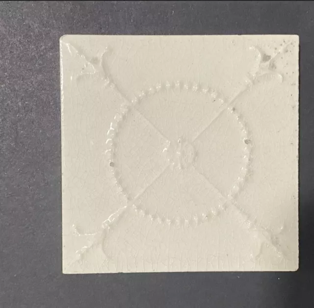 (1) Antique Victorian Decorative Robertson Design Tile 3x3 -fleur-de-lis -1915