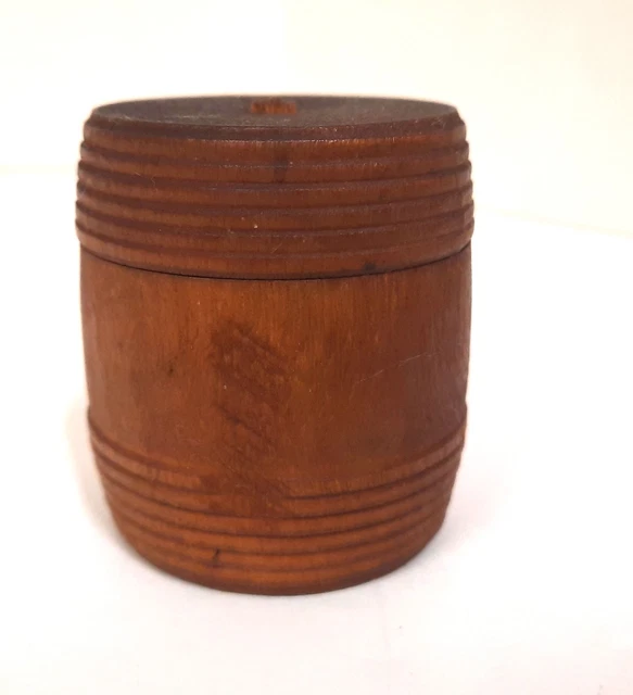 ANTIQUE SMALL TREEN Wooden Barrel Container Jar Box Turned Ribbed $20. ...