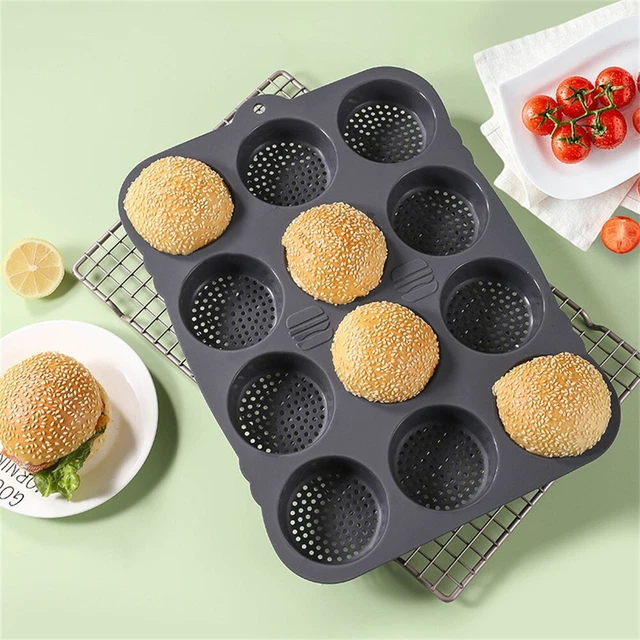 Welhammsae Stampo in Silicone per Hamburger, 8 Cavità, Antiaderente Perforato Riutilizzabile Hamburger in Silicone per Hamburger, Panini, Focacce, Bignè, Cupcakes, 29.8 * 25.5cm