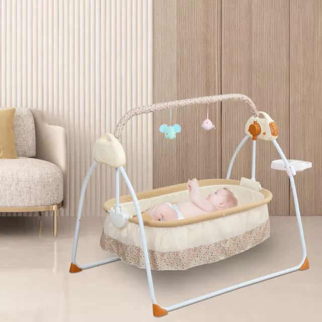 5 Speed 4 Timer Baby Cradle Rocking Bed,Infant Rocker Auto Swing Bed Baby Cradle