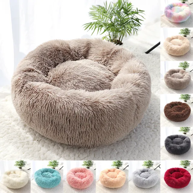 Pet Dog Cat Calming Bed Comfy Round Plush Warm Fluffy Nest Mattress Donut Pad