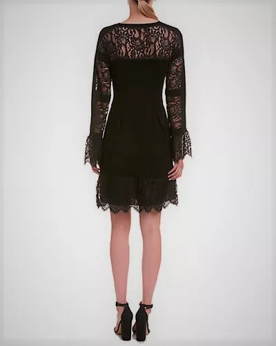 NWT $328 NANETTE LEPORE Firenze Frock Wool And Lace A-Line Dress Black L 3