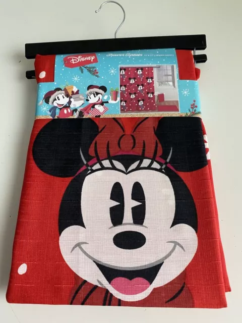 Disney’s Mickey And Minnie Mouse Christmas Red Fabric Shower Curtain 72x72” NEW