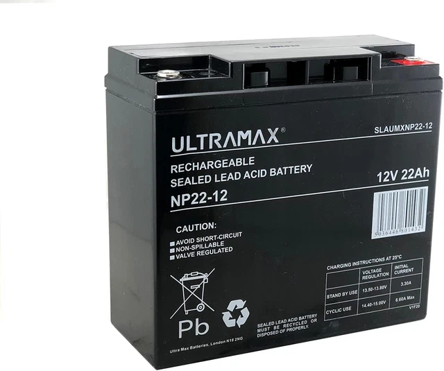 ULTRAMAX 12V 22AH (Replaces 17Ah 18Ah 20Ah) BOOSTER PACK Rechargeable ...