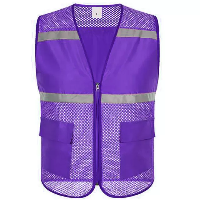 Mesh Reflective Safety Vest High Visibility Strips Front Zipper Security Vest