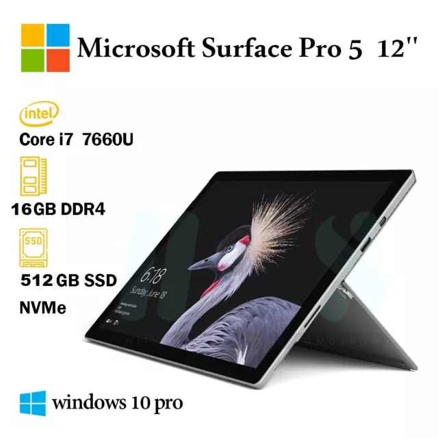 Microsoft Surface Pro 5 12,3"(Intel Core i7-7660U, 2,50GHz, 512Go SSD, 16Go RAM)