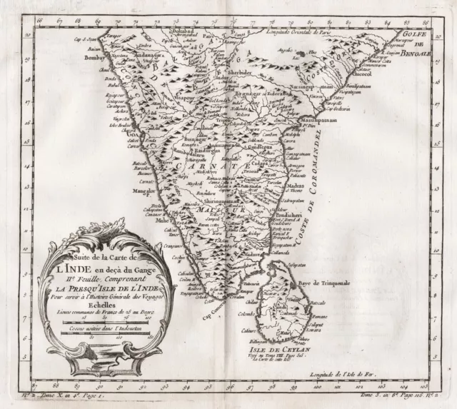 India Indien Sri Lanka Asia Asien map Karte Kupferstich engraving Bellin 1750