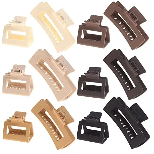 12 Pack Square Claw Clips Big and Small Neutral Rectangle Hair Non-Slip Matte L