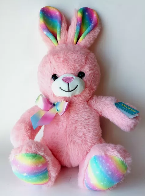 NWT Kellytoy Easter Bunny Rabbit Plush Stuffed Pink Rainbow Stars Ears Feet