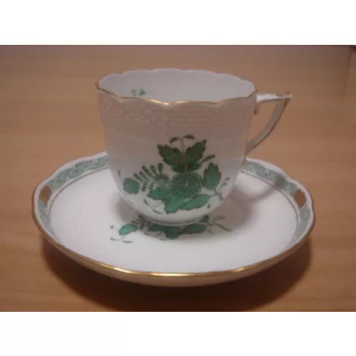 Herend Apony Green Cup &amp; Saucer Herend Floral Pattern 150ml Green Pair Exhib
