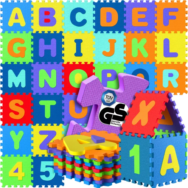 Puzzle tapis mousse 86 pièces Alphabet et chiffres 32x32 cm Tapis de jeu enfants