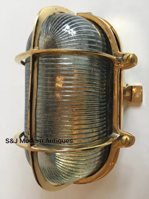 Gold Brass Industrial Bulkhead Wall Light Ceiling Vintage Antique Ship Lamp Old