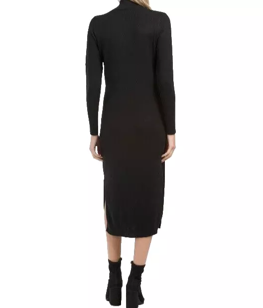 MAGASCHONI BLACK PURE Cashmere Midi Sweater Dress Turtleneck Side Slits ...