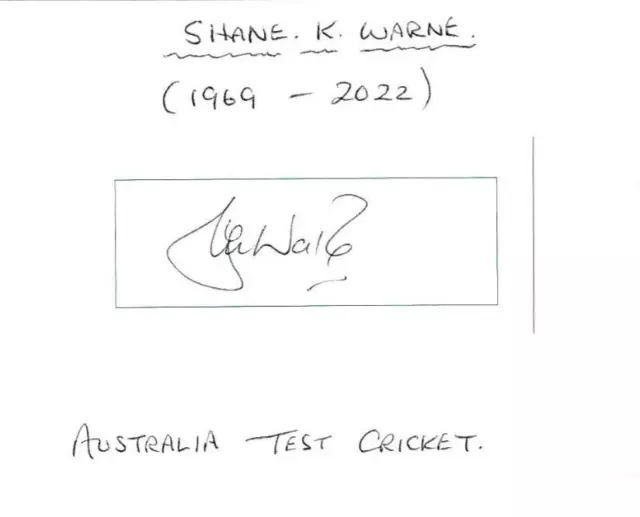 Shane Warne - Australia Test Cricket Legend - Hand Signed Piece Laid Onto Card.