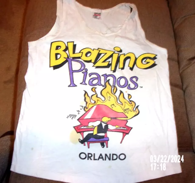 Vintage Tank top Blazing Pianos Bar Orlando FL Souvenir Women's sz S 1991 Worn