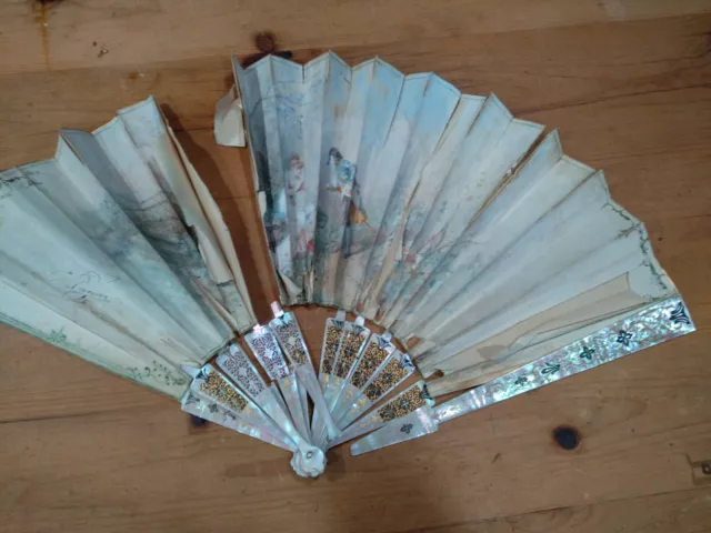 Antique European French Hand Painted Signed Hand Fan 18th Century?