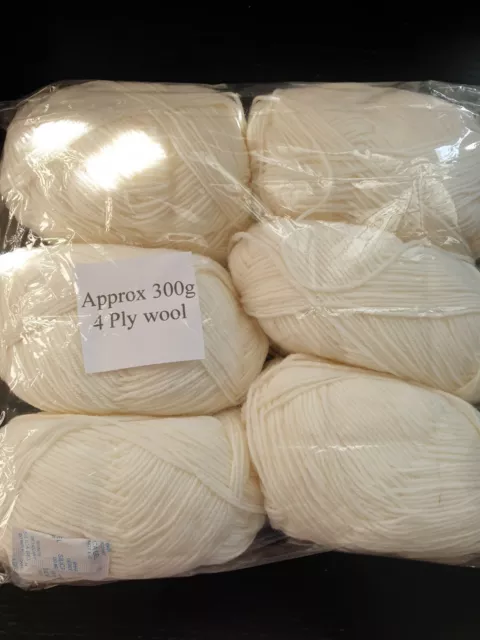Cream (Off White) 4 ply knitting yarn 6 x 50g balls no label
