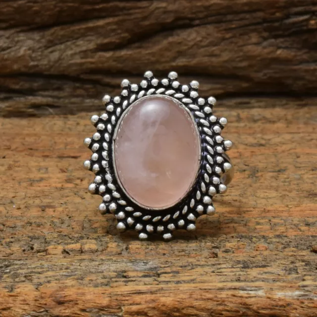 Splendid Rose Quartz Gemstone 925 Sterling Silver Handmade Ring All Size