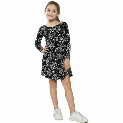 Ragazze Halloween Vestiti Tela di Ragno Stampa Swing Abito Costume Età 3-13 Anno