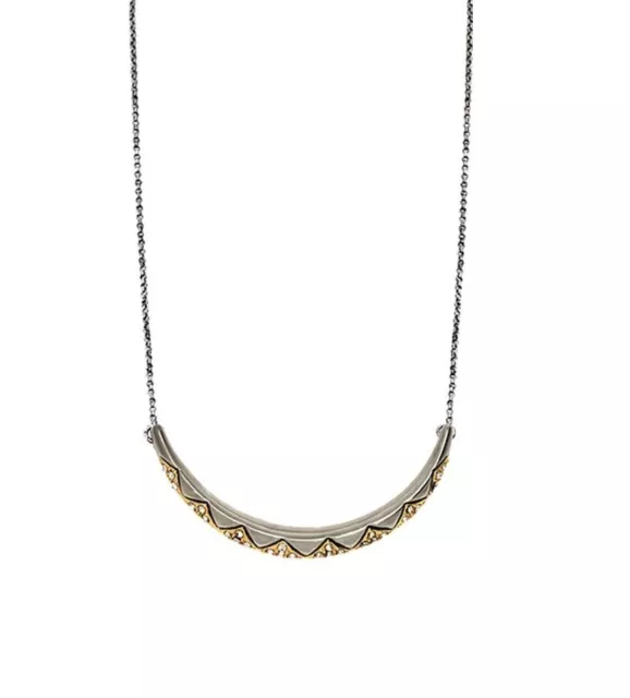 New House Of Harlow 1960 Sparkling Sliver Gold Statement Pendant Necklace