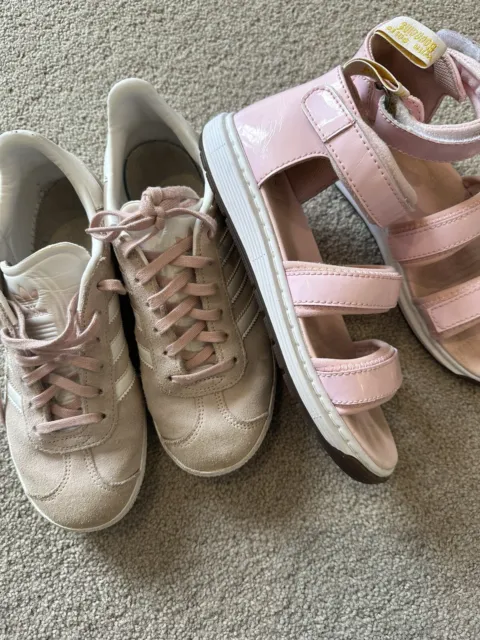 Dr Martens Marabel pink leather sandals and Adidas Gazelle sz kids 4
