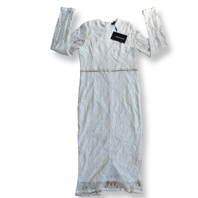 Pretty Little Thing White Lace Longsleeve Bodycon Dress Size 12 NWT