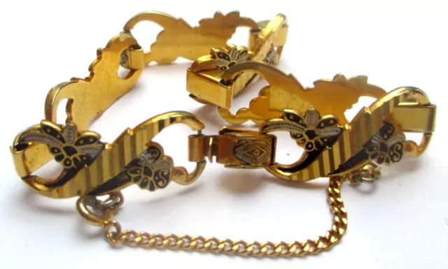 Ancien magnifique BRACELET en OR de TOLEDE chaînette sécurité bijou vintage 2053