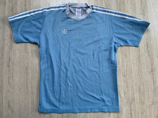 80'S ADIDAS Original Fußball Trikot Blau Vintage Retro Oldschool Shirt Jersey S