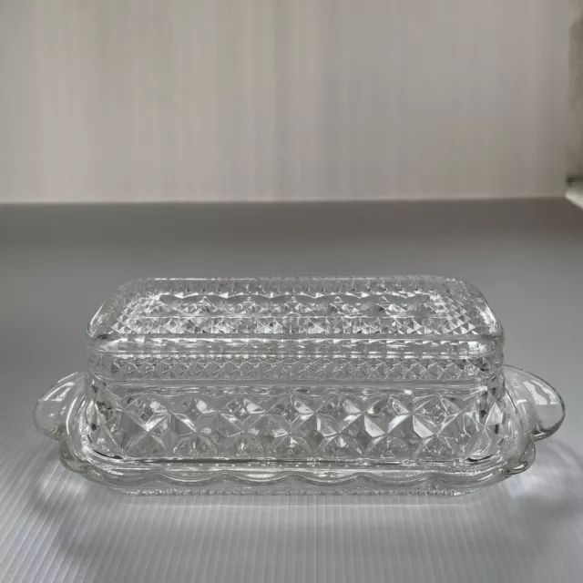 Vintage Pressed Glass Butter Dish by Anchor Hocking Wexford Pattern 1960’s era