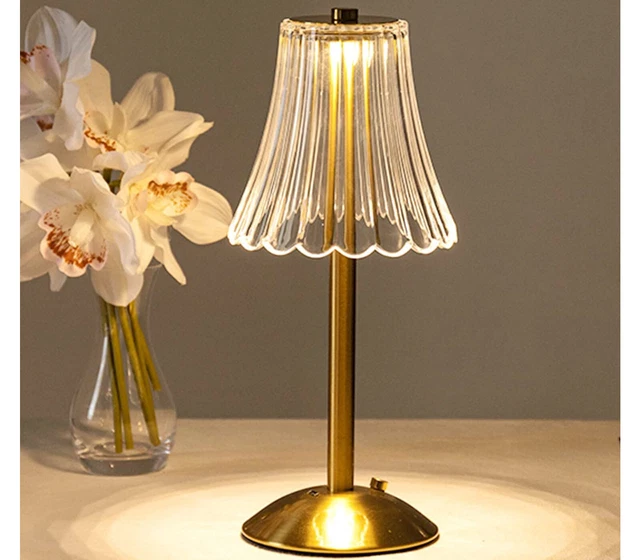 Lampada LED Touch Tavolo 3 Colori Luce Ricaricabile USB Fiore Effetto Cristallo