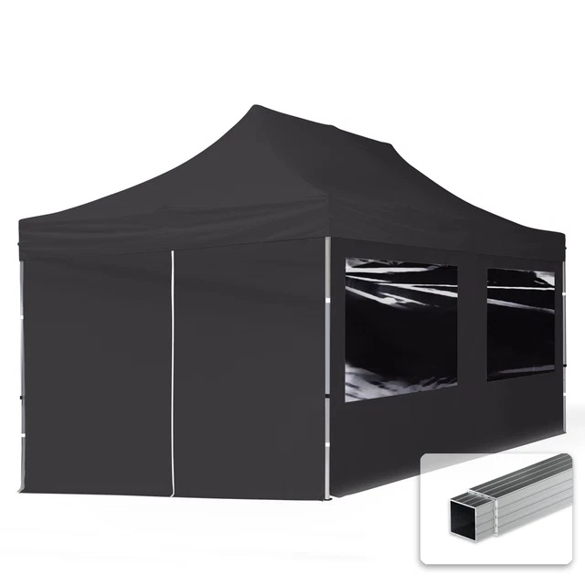 TOOLPORT 3X6 POP Up Gazebo with Sides & Panorama Windows Aluminium 32