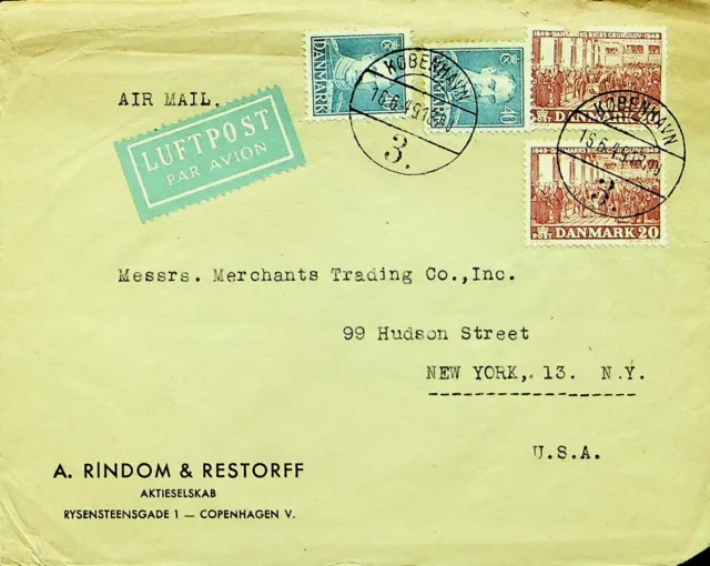 Sephil Dänemark 1949 4v Auf Luftpost Abdeckung Von Kopenhagen Sich New York USA