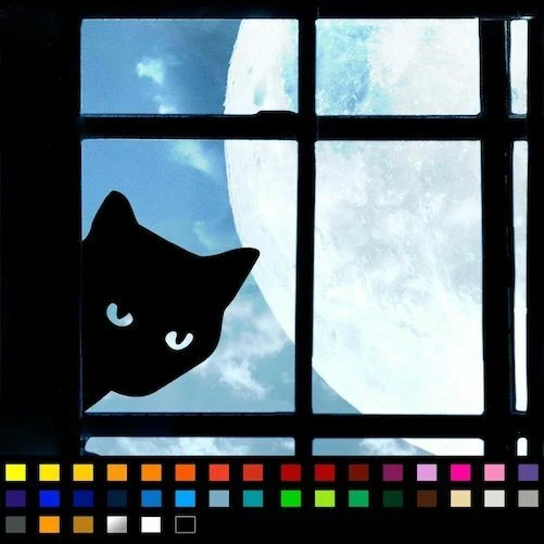 BLACK CAT PEAKING Sticker Decal For Window Laptop, Car Van Wall ...