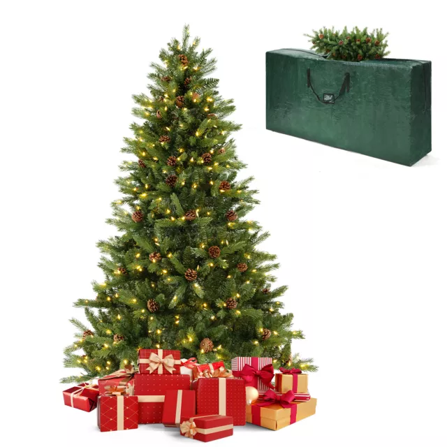 6 FT Pre-Lit Artificial Christmas Tree & PE Storage Bag w/Quick Power Connector