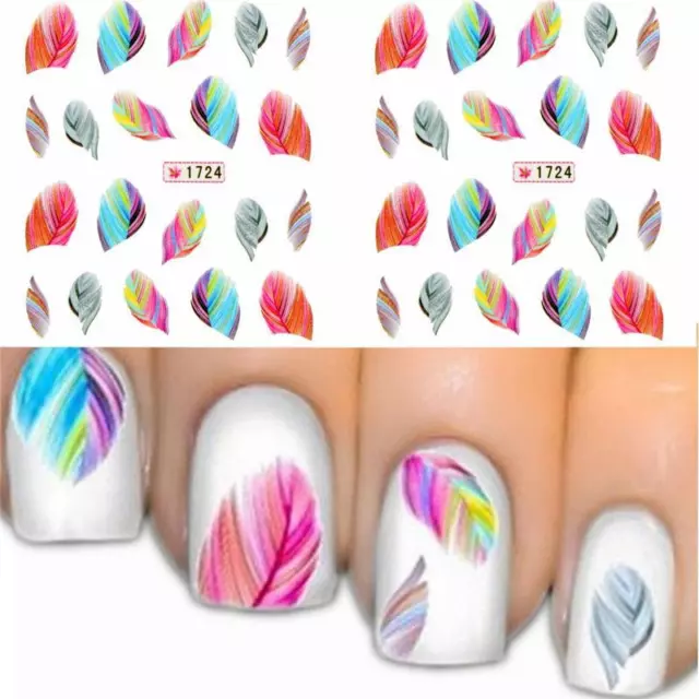 Manicura Adhesivos Transfers Adhesivos Color Neón PLUMAS Esmalte en Gel 1724