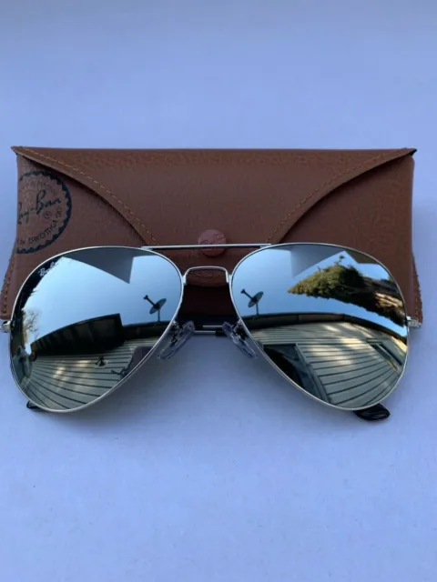 Ray-Ban Aviator Sunglasses W3277 RB3026 62m Silver Frame & Silver Mirror Lenses