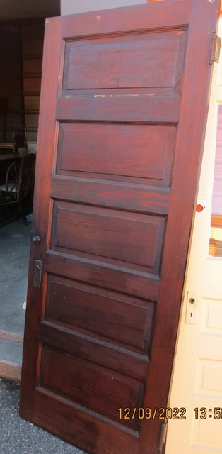 ANTIQUE VINTAGE 5 PANEL INTERIOR DOOR  32 x 80 STAINED WE SHIP!!!!!