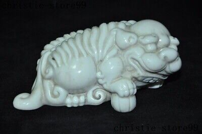 5"Chinese Dehua White porcelain wealth Feng Shui auspicious lion Foo Dog statue